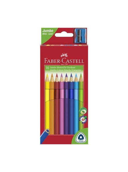 Színes ceruza készlet, háromszögletű, FABER-CASTELL "Jumbo", 10 különböző szín (TFC116510)