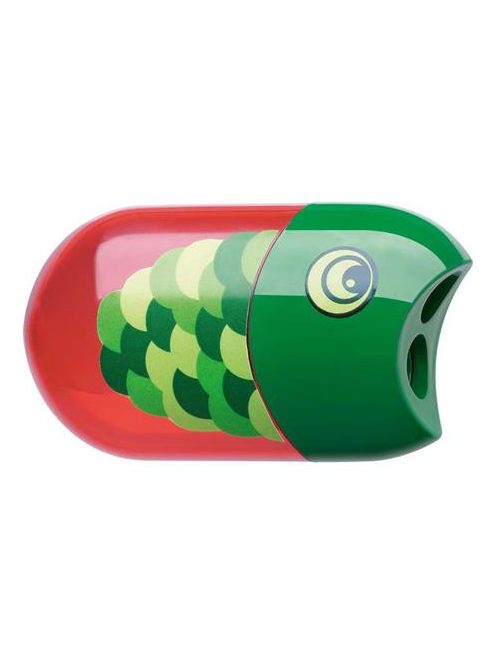 Hegyező és radír, kétlyukú, tartályos, FABER-CASTELL, hal minta (TFC183525)