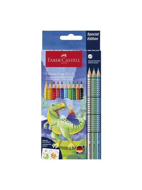 Színes ceruza készlet, háromszögletű, FABER-CASTELL "Grip Dinoszaurusz" 10+3 különböző szín (TFC201545)