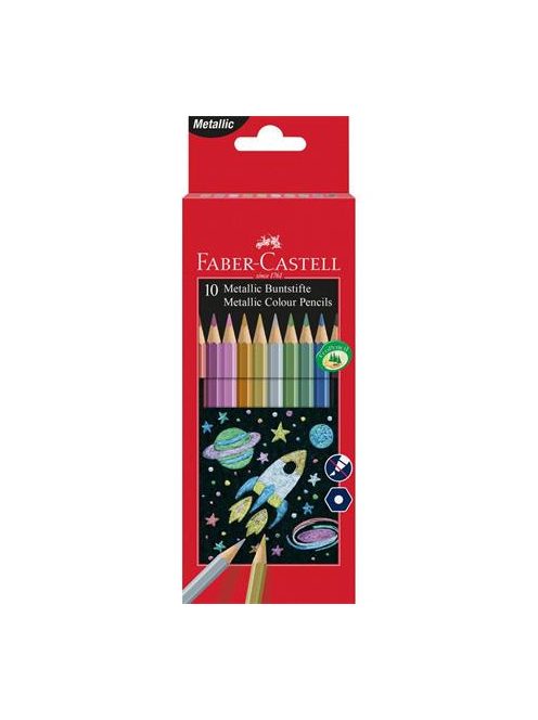 Színes ceruza készlet, hatszögletű, FABER-CASTELL, 10 különböző metál szín (TFC201583)
