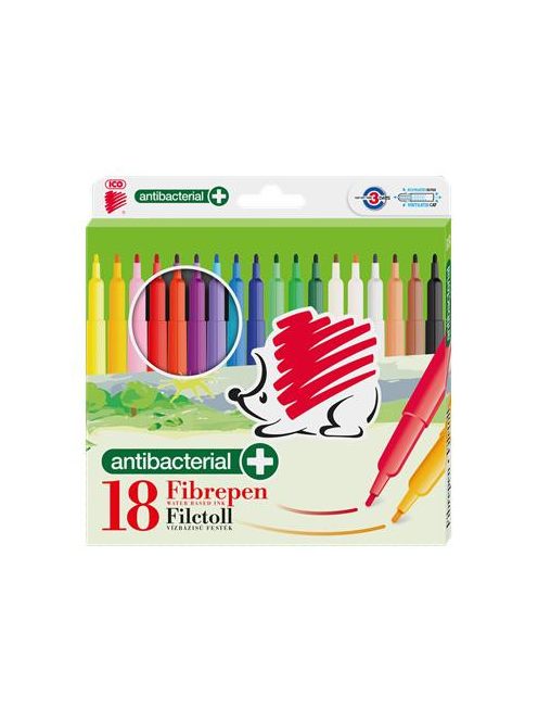 Filctoll készlet, 1 mm, antibakteriális, ICO "Süni 300", 18 különböző szín (TIC30018A)