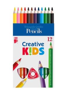   Színes ceruza készlet, háromszögletű, vastag, ICO "Creative kids", 12 különböző szín (TICCKV12)