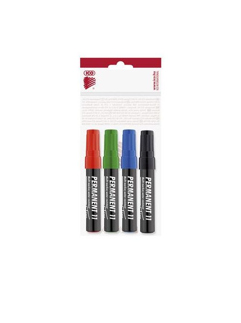Alkoholos marker készlet, 1-3 mm, kúpos, ICO "Permanent 11", 4 különböző szín (TICP11V4)
