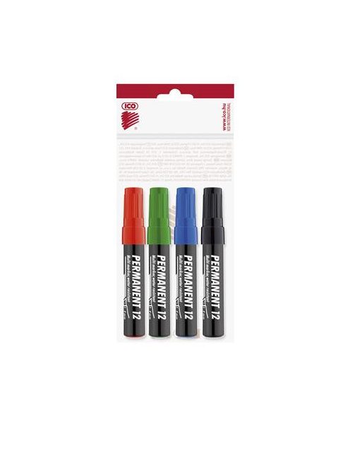 Alkoholos marker készlet, 1-4 mm, vágott, ICO "Permanent 12", 4 különböző szín (TICP12V4)