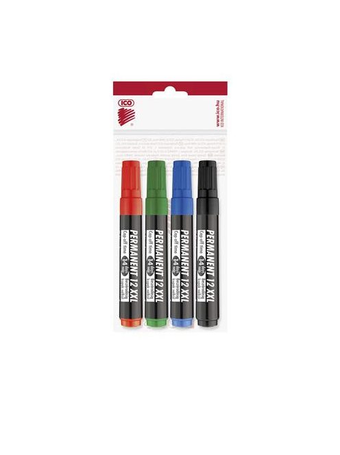 Alkoholos marker készlet, 1-4 mm, vágott, ICO "Permanent 12 XXL", 4 különböző szín (TICP12XV4)