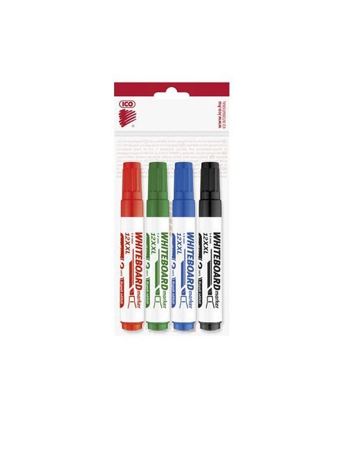 Tábla- és flipchart marker készlet, 1-4 mm, vágott, ICO "Plan 12 XXL", 4 különböző szín (TICPL12XV4)