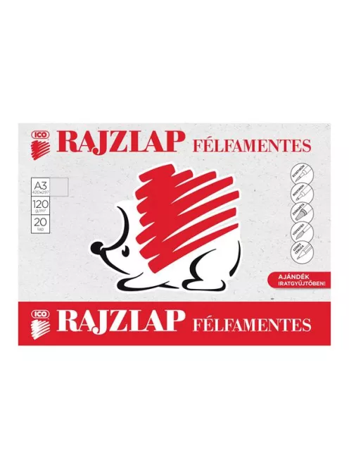 Rajzlap, félfamentes, A3, 120 g/m2, ICO "Süni" (TICRLFFMA3)