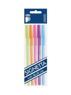   Golyóstoll készlet, 0,7 mm, kupakos, 5 különböző testszín, ICO "Signetta Mix", kék (TICSIM01)