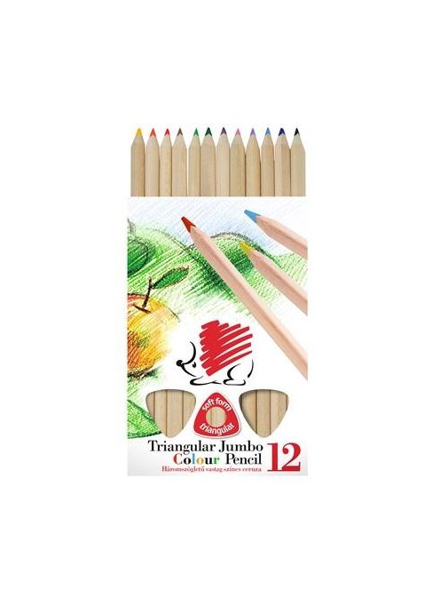 Színes ceruza készlet, háromszögletű, vastag, natúr, ICO "Süni", 12 különböző szín (TICSUCN12)