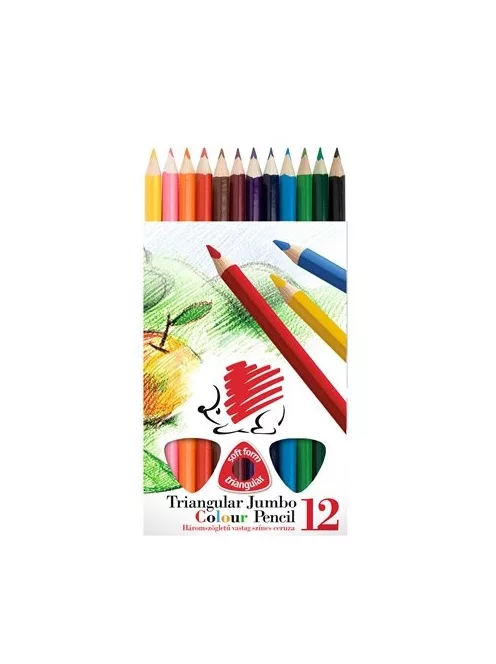 Színes ceruza készlet, háromszögletű, vastag, ICO "Süni", 12 különböző szín (TICSUH12)