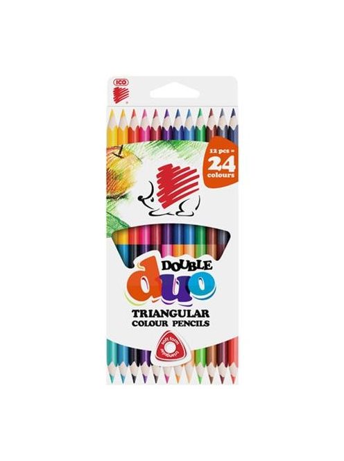 Színes ceruza készlet, kétvégű, háromszögletű, ICO "Süni", 12 különböző szín (TICSUKK12)