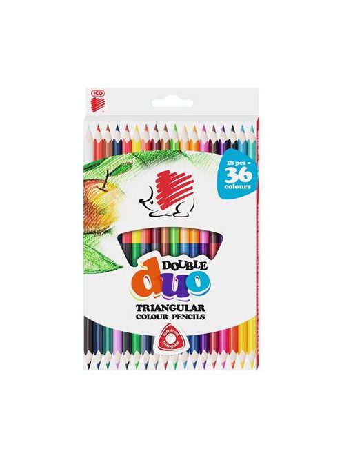 Színes ceruza készlet, kétvégű, háromszögletű, ICO "Süni", 36 különböző szín (TICSUKK36)