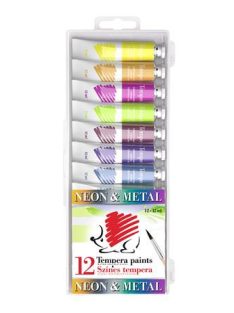   Tempera készlet, 12 darabos, ICO "Süni", metál és neon színek (TICSUTMN12)
