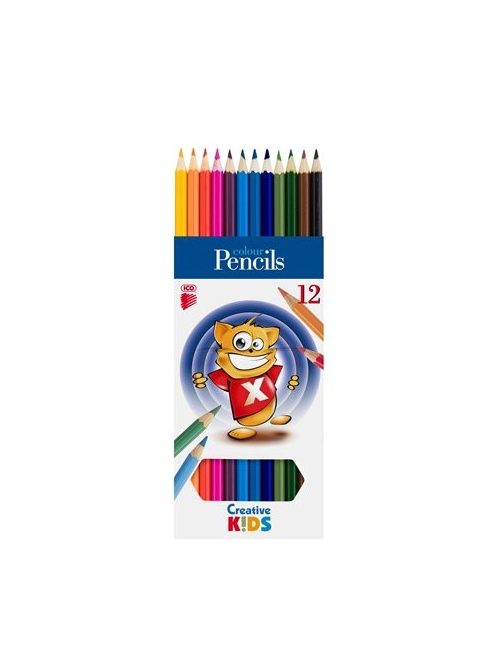 Színes ceruza készlet, hatszögletű, ICO "Creative Kids", 12 különböző szín (TICSZCV12)