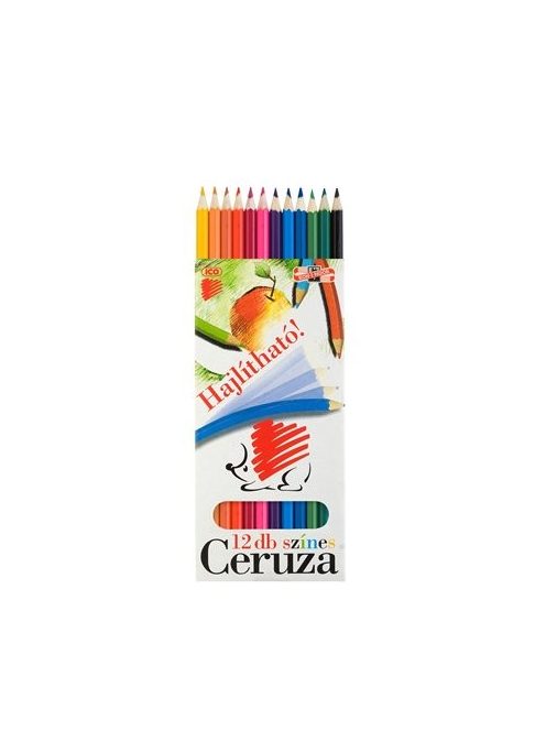 Színes ceruza készlet, hatszögletű, hajlékony, ICO "Süni", 12 különböző szín (TICSZH12)
