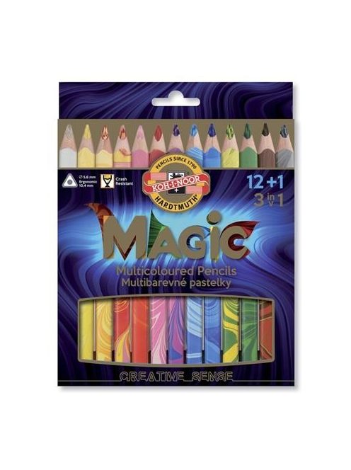 Színes ceruza készlet, háromszögletű, KOH-I-NOOR "Magic 3408", 12+1 különböző szín (TKOH3408)