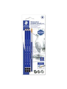   Grafitceruza készlet, akvarell, ecsettel, hatszögletű, STAEDTLER "Mars Lumograph Aquarell 100A", 3 különböző keménység (TS100ASBK4)