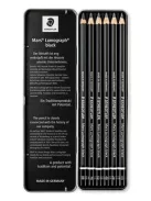 Grafitceruza készlet, fém doboz, hatszögletű, STAEDTLER "Mars Lumograph 100B", 6 különböző keménység, fekete (TS100BG6)
