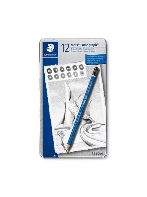 Grafitceruza készlet, fém doboz, hatszögletű, STAEDTLER "Mars Lumograph 100", 12 különböző keménység (TS100G12S)