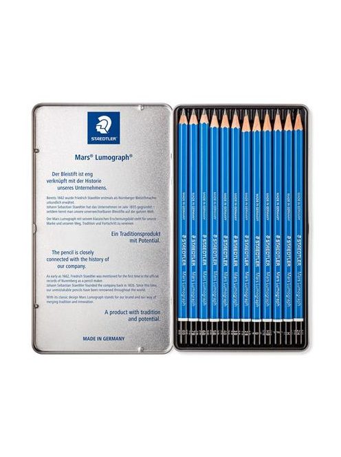 Grafitceruza készlet, fém doboz, hatszögletű, STAEDTLER "Mars Lumograph 100", 12 különböző keménység (TS100G12S)