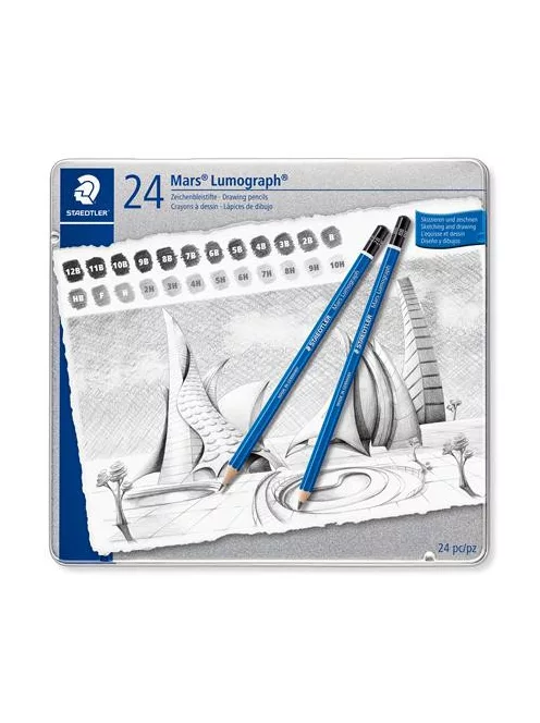 Grafitceruza készlet, fém doboz, hatszögletű, STAEDTLER "Mars® Lumograph® 100", 24 különböző keménység (TS100G24)