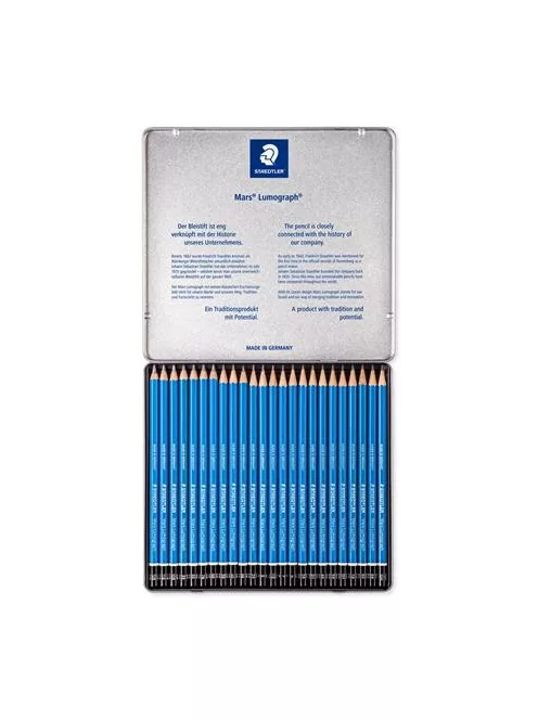 Grafitceruza készlet, fém doboz, hatszögletű, STAEDTLER "Mars® Lumograph® 100", 24 különböző keménység (TS100G24)