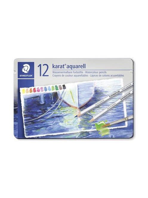 Akvarell ceruza készlet, hatszögletű, fém doboz, STAEDTLER "Karat® aquarell 125", 12 különböző szín (TS125M12)
