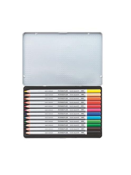 Akvarell ceruza készlet, hatszögletű, fém doboz, STAEDTLER "Karat® aquarell 125", 12 különböző szín (TS125M12)