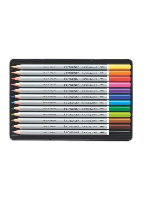 Akvarell ceruza készlet, hatszögletű, fém doboz, STAEDTLER "Karat® aquarell 125", 12 különböző szín (TS125M12)