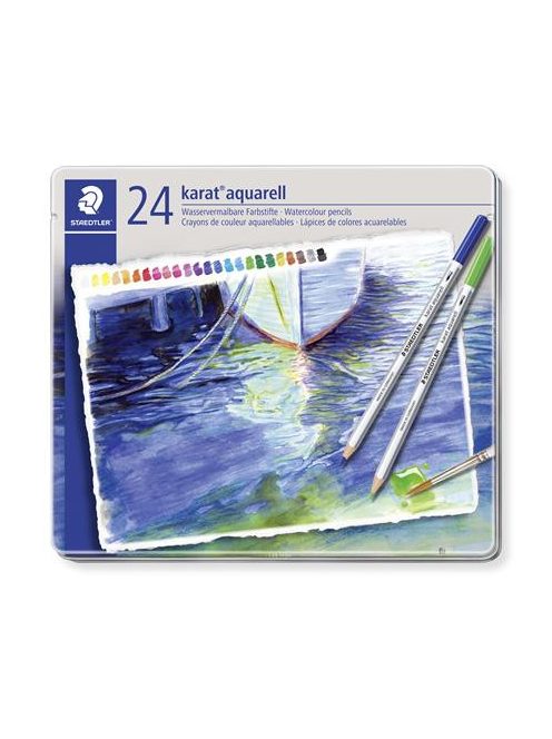 Akvarell ceruza készlet, hatszögletű, fém doboz, STAEDTLER "Karat® aquarell 125", 24 különböző szín (TS125M24)