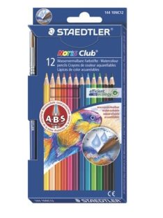   Akvarell ceruza készlet, hatszögletű, ecsettel, STAEDTLER "Noris® aquarell 144 10", 12 különböző szín (TS14410NC12)