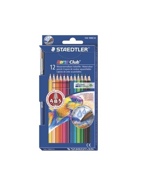 Akvarell ceruza készlet, hatszögletű, ecsettel, STAEDTLER "Noris® aquarell 144 10", 12 különböző szín (TS14410NC12)