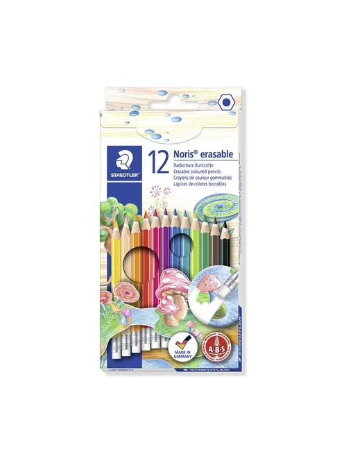 Színes ceruza készlet radírral, hatszögletű, STAEDTLER "Noris Club", 12 különböző szín (TS14450NC12)