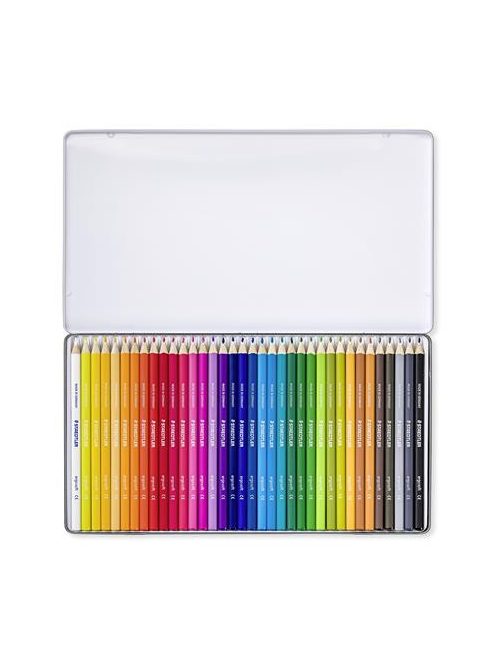 Színes ceruza készlet, háromszögletű, fémdobozos, STAEDTLER "Ergo Soft 157", 36 különböző szín (TS157M3602)