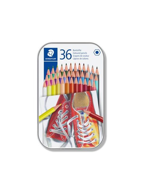 Színes ceruza készlet, hatszögletű, fém dobozban, STAEDTLER "175", 36 különböző szín (TS175M36)