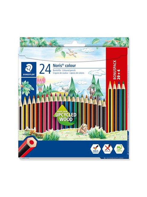 Színes ceruza készlet, hatszögletű, STAEDTLER "Noris Colour 185", 20+4 különböző szín (TS185C24P)