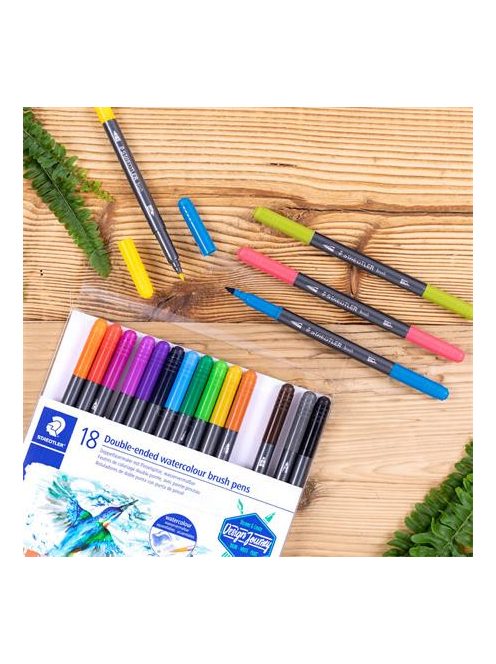 Ecsetirón készlet, 0,5-0,8/1,0-6,0 mm, kétvégű, STAEDTLER "3001", 18  szín (TS3001TB18)
