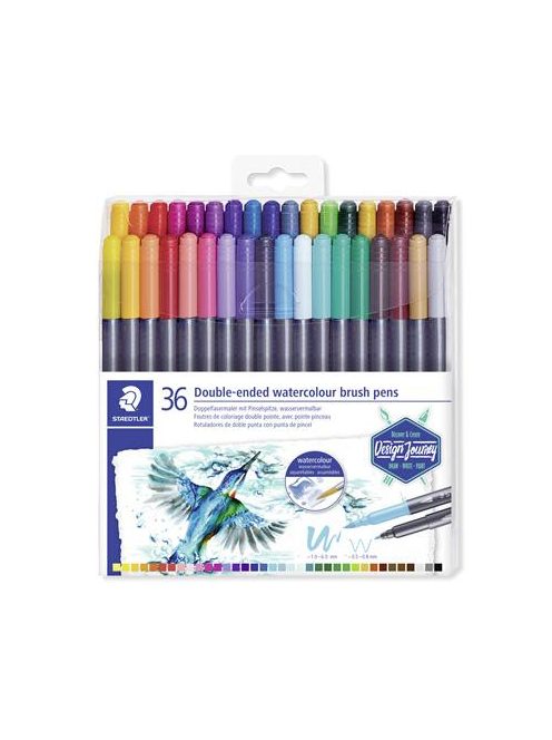 Ecsetirón készlet, 0,5-0,8/1,0-6,0 mm, kétvégű, STAEDTLER "3001", 36 szín (TS3001TB36)