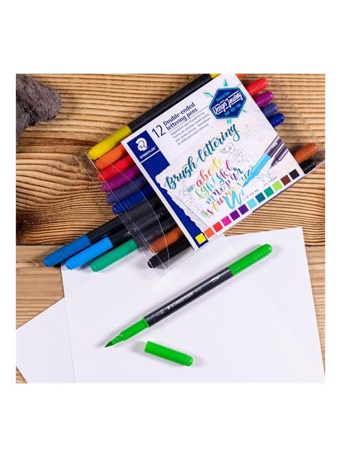 Ecsetirón készlet, 0,5-0,8/1,0-6,0 mm, kétvégű, STAEDTLER "3004"", 12 szín (TS3004TB12)