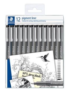   Tusfilc készlet, 12 különböző vonalvastagság, STAEDTLER "Pigment Liner 308", fekete (TS3089TB12)