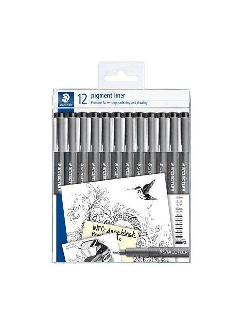 Tusfilc készlet, 12 különböző vonalvastagság, STAEDTLER "Pigment Liner 308", fekete (TS3089TB12)