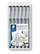 Tusfilc készlet, STAEDTLER "Pigment Liner 308", fekete, 4+2 darab (TS308SB6P)