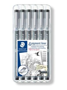  Tusfilc készlet, STAEDTLER "Pigment Liner 308", fekete, 4+2 darab (TS308SB6P)
