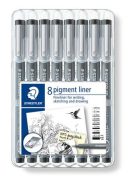 Tusfilc készlet, 8 különböző vonalvastagság, STAEDTLER "Pigment liner 308", fekete (TS308SB8)
