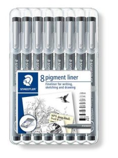   Tusfilc készlet, 8 különböző vonalvastagság, STAEDTLER "Pigment liner 308", fekete (TS308SB8)