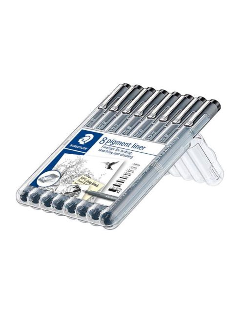 Tusfilc készlet, 8 különböző vonalvastagság, STAEDTLER "Pigment liner 308", fekete (TS308SB8)