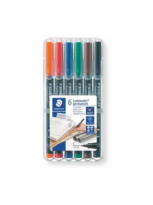 Alkoholos marker készlet, OHP, 0,4 mm, STAEDTLER "Lumocolor® 313 S", 6 különböző szín (TS313WP6)