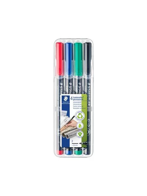Alkoholos marker készlet, OHP, 0,6 mm, STAEDTLER "Lumocolor® 318 F", 4 különböző szín (TS318WP4)