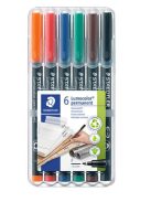 Alkoholos marker készlet, OHP, 0,6 mm, STAEDTLER "Lumocolor® 318 F", 6 különböző szín (TS318WP6)