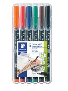   Alkoholos marker készlet, OHP, 0,6 mm, STAEDTLER "Lumocolor® 318 F", 6 különböző szín (TS318WP6)